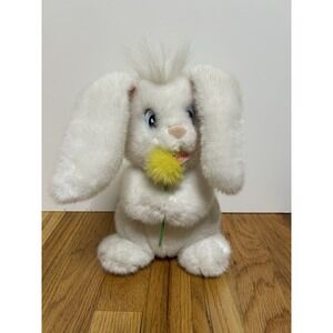 Vintage Applause White Easter Bunny Rabbit Plush with Dandelion
